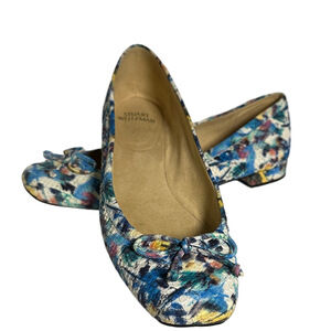 Stuart Weitzman Watercolor Flats Bow Detail Textured Fabric Low Heel Size 9M